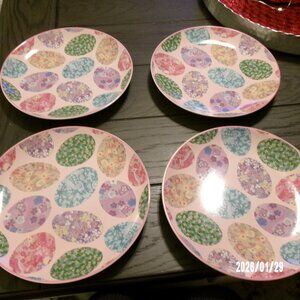 Rosanna Set of 4 Porcelain Easter Egg Plates Pink W Multicolor 8" D Art Pottery